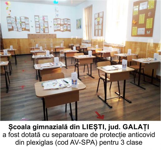 Scoala Gimnaziala din Liesti - jud. Galati a dotat cu Separatoare de protectie anticovid 3 sali de clasa.